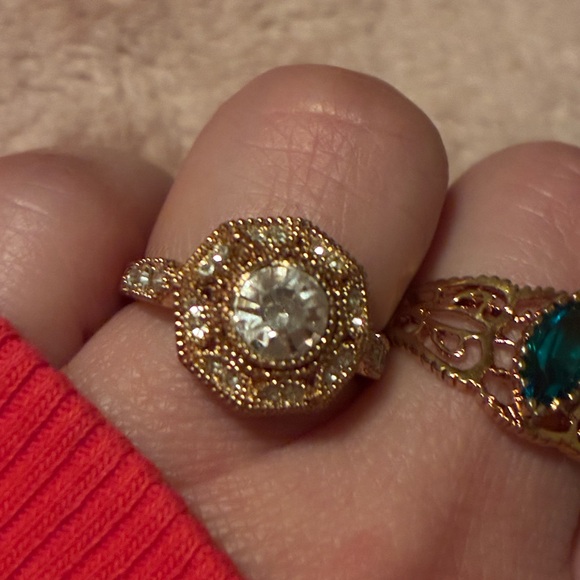 not sure Jewelry - Gold-Tone Ring with Clear Gemstone